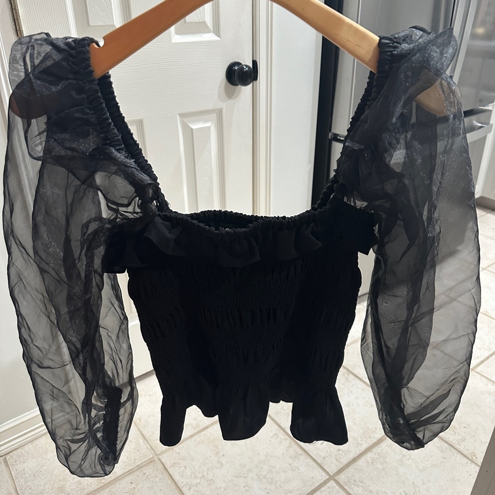 DO+BE Elegant Black Sheer Sleeve Top